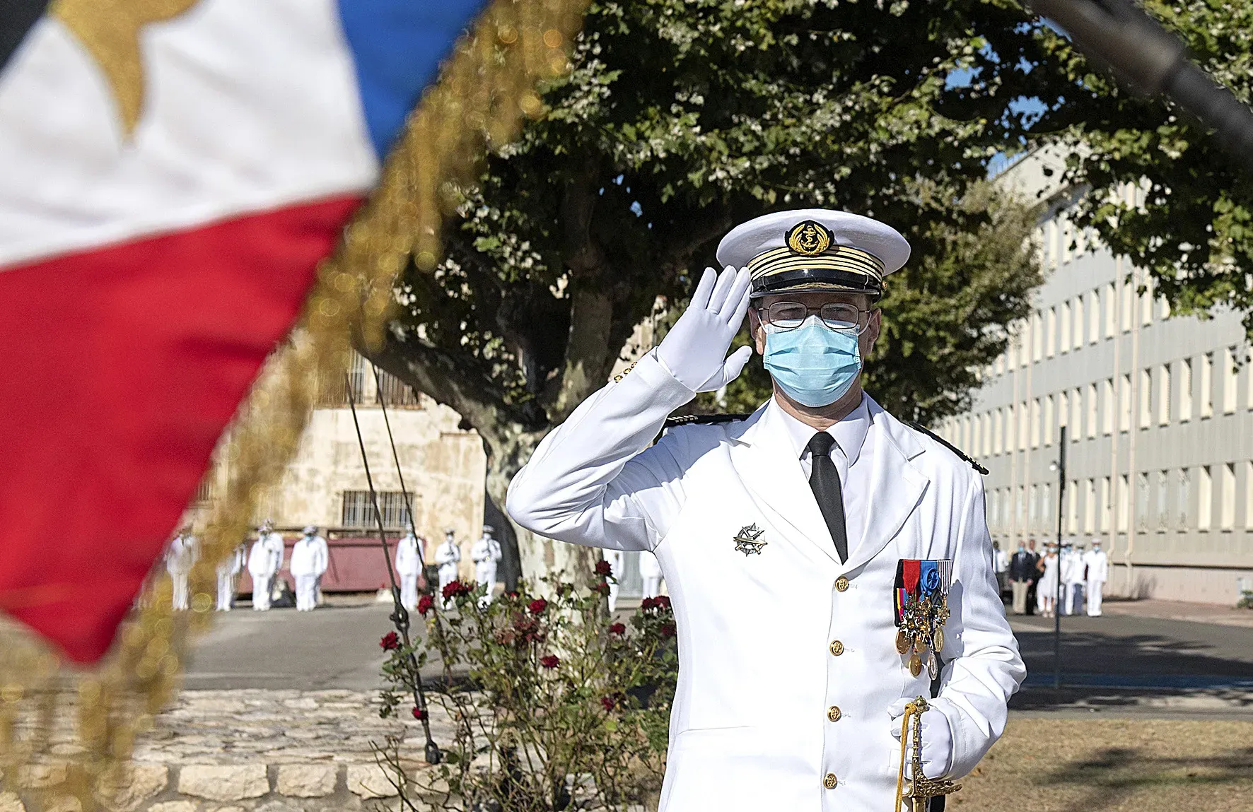 Le capitaine de vaisseau (CV) Jérôme Colonna d'Istria, commandant de l'escadrille des sous-marins nucléaire